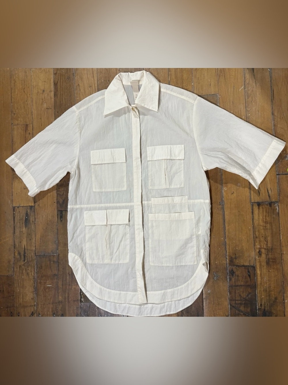 H&M Cream Short-Sleeve Utility Shirt Jacket